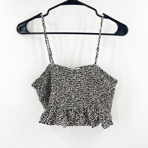 AMERICAN EAGLE Tank Top Size Small Crop Animal Print Black Adjustable Strap - Picture 1 of 10